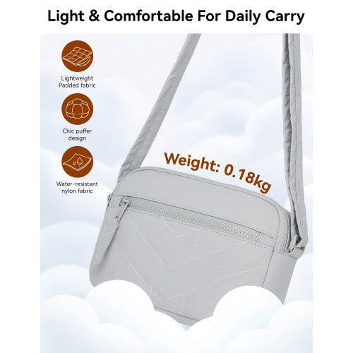 MSM2619 - Miss Lulu Women’s Crossbody Bag, Multi‑Zip Pockets Compact Daily Shoulder Bag - Light Grey by LuluBags