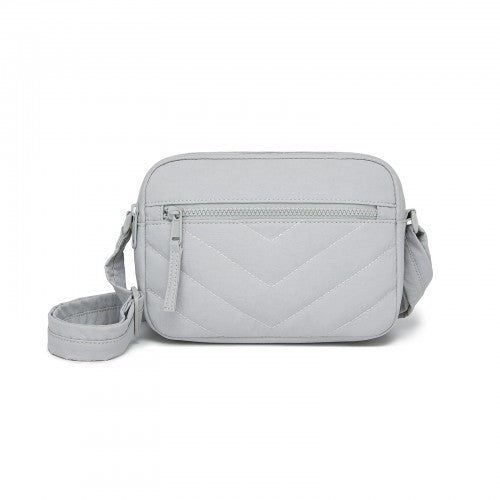 MSM2619 - Miss Lulu Women’s Crossbody Bag, Multi‑Zip Pockets Compact Daily Shoulder Bag - Light Grey by LuluBags