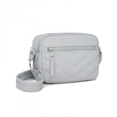 MSM2619 - Miss Lulu Women’s Crossbody Bag, Multi‑Zip Pockets Compact Daily Shoulder Bag - Light Grey by LuluBags