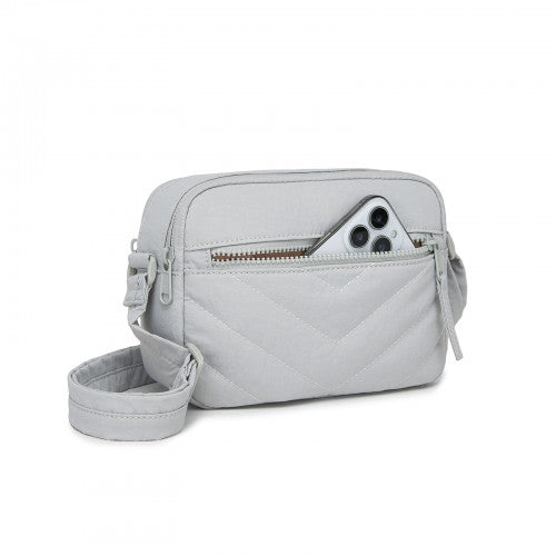 MSM2619 - Miss Lulu Women’s Crossbody Bag, Multi‑Zip Pockets Compact Daily Shoulder Bag - Light Grey by LuluBags