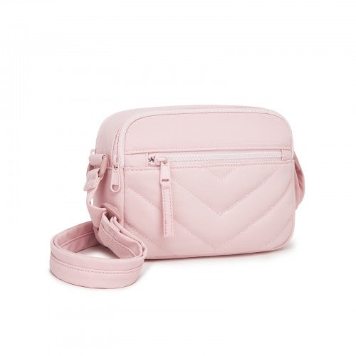 MSM2619 - Miss Lulu Women’s Crossbody Bag, Multi‑Zip Pockets Compact Daily Shoulder Bag - Pink by LuluBags