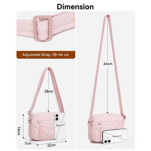 MSM2619 - Miss Lulu Women’s Crossbody Bag, Multi‑Zip Pockets Compact Daily Shoulder Bag - Pink by LuluBags