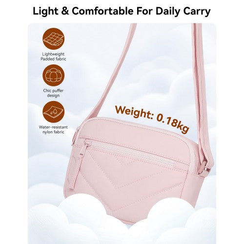 MSM2619 - Miss Lulu Women’s Crossbody Bag, Multi‑Zip Pockets Compact Daily Shoulder Bag - Pink by LuluBags
