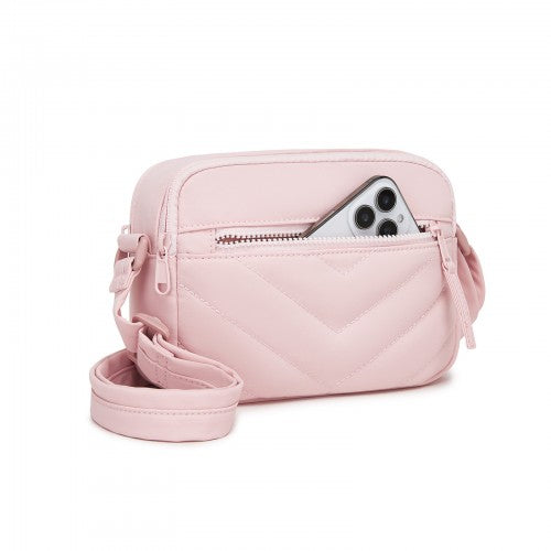 MSM2619 - Miss Lulu Women’s Crossbody Bag, Multi‑Zip Pockets Compact Daily Shoulder Bag - Pink by LuluBags