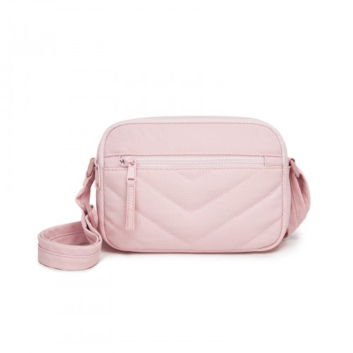 MSM2619 - Miss Lulu Women’s Crossbody Bag, Multi‑Zip Pockets Compact Daily Shoulder Bag - Pink by LuluBags