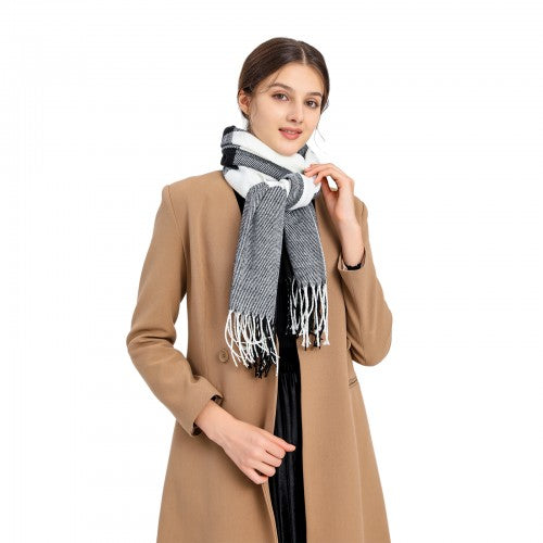 S6430 - Women Fashion Long Shawl Grid Tassel Winter Warm Lattice Large Scarf - Black | Neil's Luggage Store