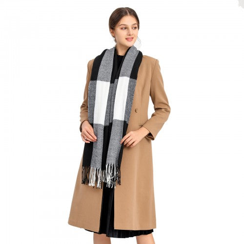 S6430 - Women Fashion Long Shawl Grid Tassel Winter Warm Lattice Large Scarf - Black | Neil's Luggage Store