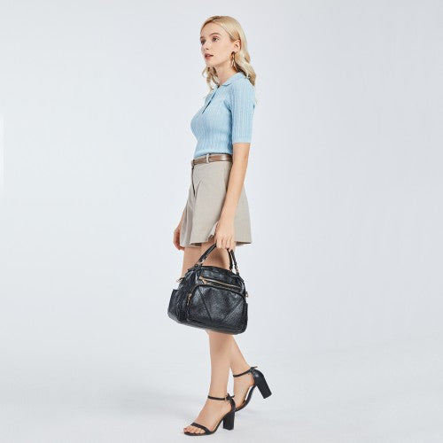 Miss Lulu Bowler Style Shoulder Bag Black PU Leather Water Resistant | Neil's Luggage Store
