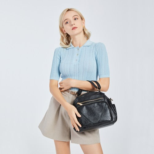 Miss Lulu Bowler Style Shoulder Bag Black PU Leather Water Resistant | Neil's Luggage Store