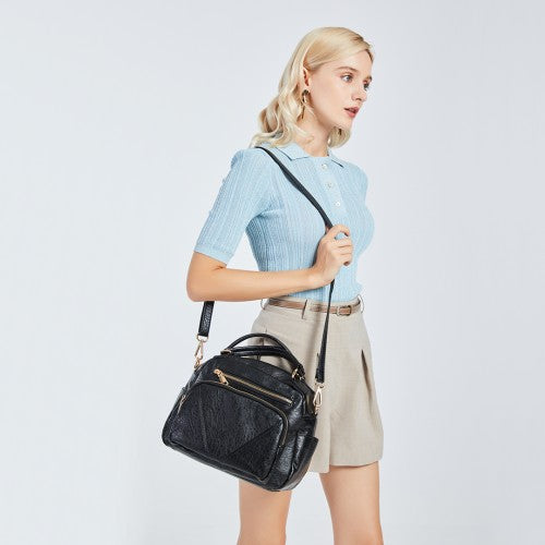 Miss Lulu Bowler Style Shoulder Bag Black PU Leather Water Resistant | Neil's Luggage Store