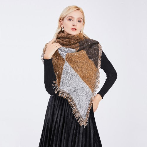S6427 - Women Ladies Fashion Plaid Scarf Blanket Winter Warm Wrap Shawl - Coffee | Neil's Luggage Store