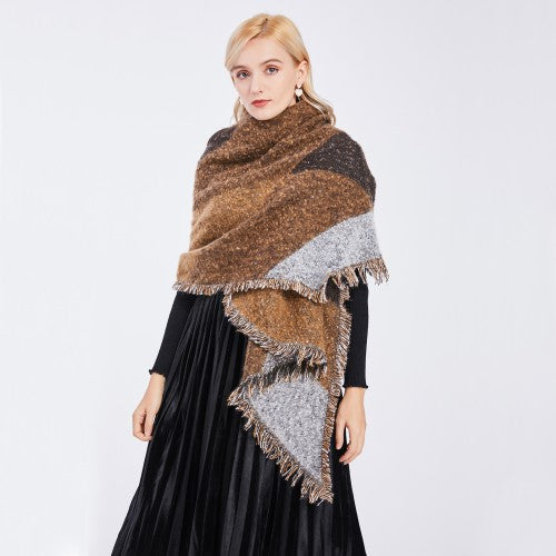 S6427 - Women Ladies Fashion Plaid Scarf Blanket Winter Warm Wrap Shawl - Coffee | Neil's Luggage Store