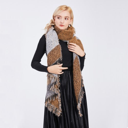 S6427 - Women Ladies Fashion Plaid Scarf Blanket Winter Warm Wrap Shawl - Coffee | Neil's Luggage Store