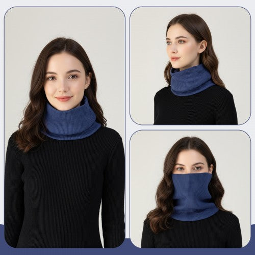 NWN5431 - Fleece-Lined Knit Neck Warmer Gaiter–Double-Layer Acrylic & Polyester, Stretchy, Soft, Wind-Resistant, Warm - Blue