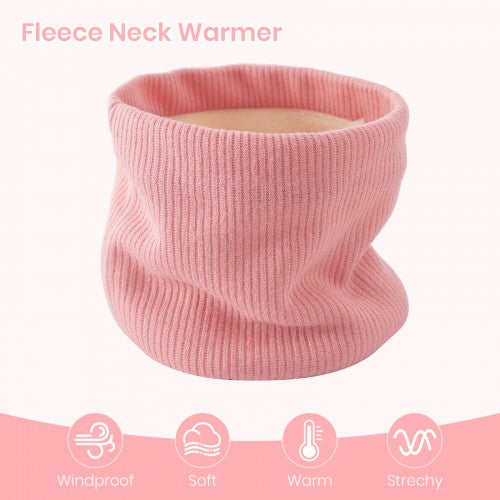NWN5431 - Fleece-Lined Knit Neck Warmer Gaiter–Double-Layer Acrylic & Polyester, Stretchy, Soft, Wind-Resistant, Warm - Pink