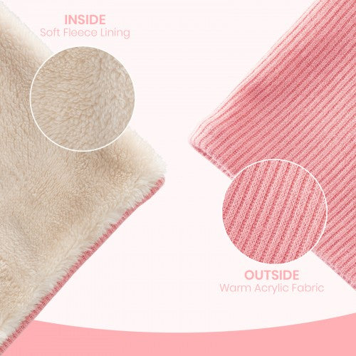 NWN5431 - Fleece-Lined Knit Neck Warmer Gaiter–Double-Layer Acrylic & Polyester, Stretchy, Soft, Wind-Resistant, Warm - Pink