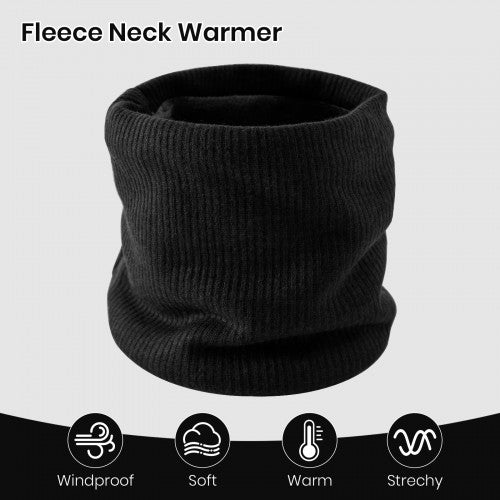 NWN5431 - Fleece-Lined Knit Neck Warmer Gaiter–Double-Layer Acrylic & Polyester, Stretchy, Soft, Wind-Resistant, Warm - Black