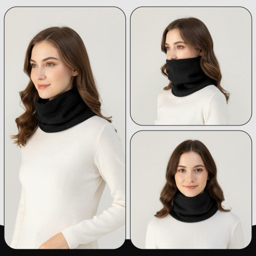 NWN5431 - Fleece-Lined Knit Neck Warmer Gaiter–Double-Layer Acrylic & Polyester, Stretchy, Soft, Wind-Resistant, Warm - Black