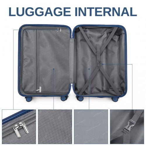 K2391L - British Traveller 3 Pcs Set Durable Polycarbonate and ABS Hard Shell Suitcase With TSA Lock - Navy | Neil's Luggage Store