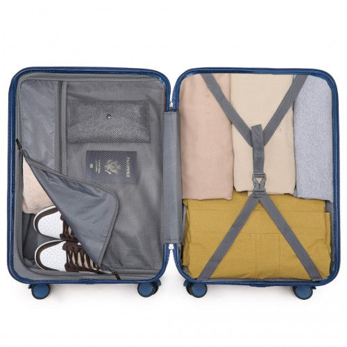 K2391L - British Traveller 3 Pcs Set Durable Polycarbonate and ABS Hard Shell Suitcase With TSA Lock - Navy | Neil's Luggage Store