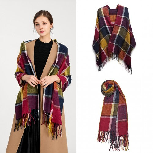 S6430 - Women Fashion Long Shawl Grid Tassel Winter Warm Lattice Large Scarf - Purple | Neil's Luggage Store
