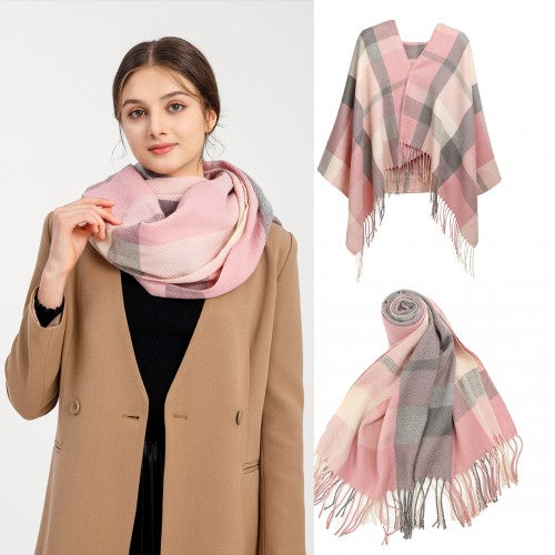 S6430 - Women Fashion Long Shawl Grid Tassel Winter Warm Lattice Large Scarf - Pink | Neil's Luggage Store