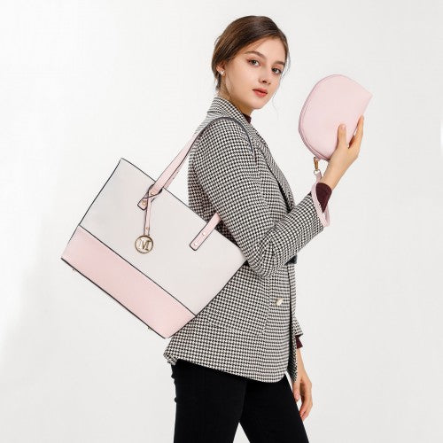 LG2023 - Miss Lulu Elegant 3-Piece Leather Look Tote Bag Set - Versatile & Chic for Every Occasion - Pink And Beige | Neil's Luggage Store