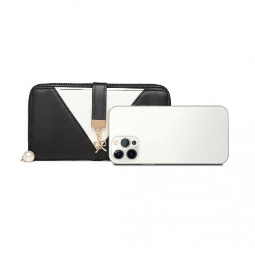 LP2216 - Miss Lulu Two Tone Women's Leather Look Clutch Purse - Black | Neil's Luggage Store