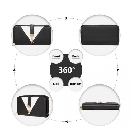 LP2216 - Miss Lulu Two Tone Women's Leather Look Clutch Purse - Black | Neil's Luggage Store