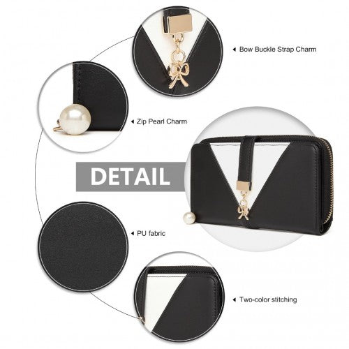 LP2216 - Miss Lulu Two Tone Women's Leather Look Clutch Purse - Black | Neil's Luggage Store