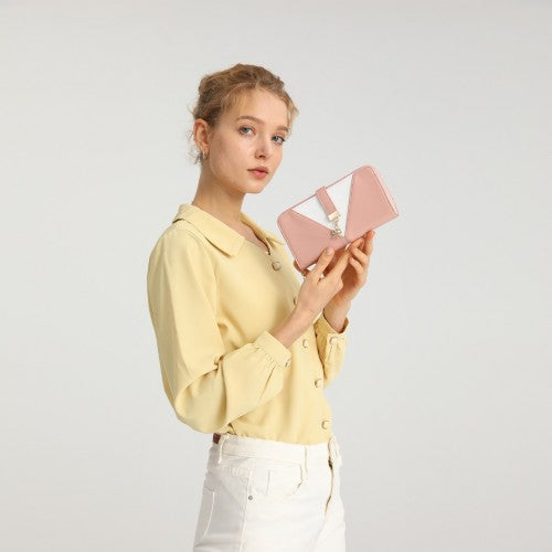 LP2216 - Miss Lulu Two Tone Women's Leather Look Clutch Purse - Pink | Neil's Luggage Store