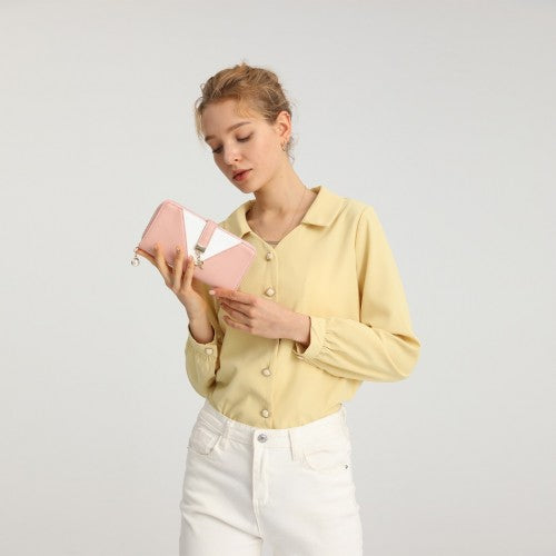 LP2216 - Miss Lulu Two Tone Women's Leather Look Clutch Purse - Pink | Neil's Luggage Store