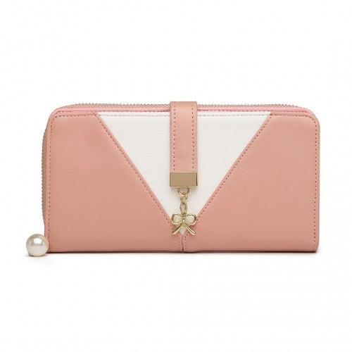LP2216 - Miss Lulu Two Tone Women's Leather Look Clutch Purse - Pink | Neil's Luggage Store