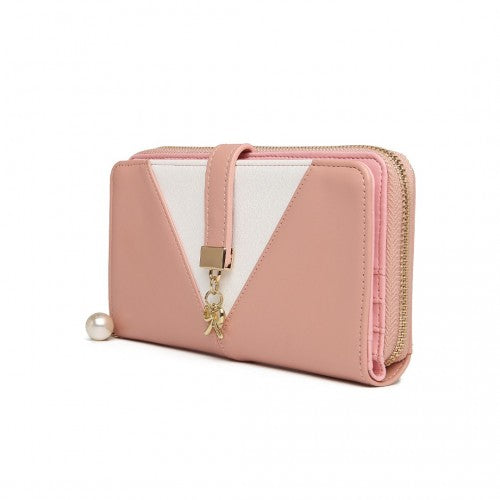 LP2216 - Miss Lulu Two Tone Women's Leather Look Clutch Purse - Pink | Neil's Luggage Store