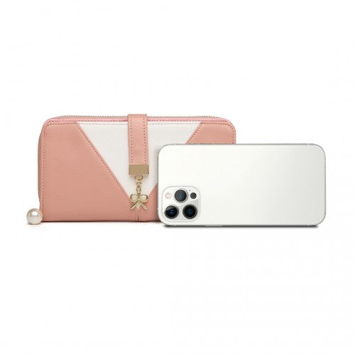 LP2216 - Miss Lulu Two Tone Women's Leather Look Clutch Purse - Pink | Neil's Luggage Store