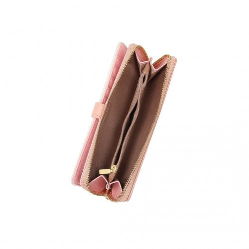 LP2216 - Miss Lulu Two Tone Women's Leather Look Clutch Purse - Pink | Neil's Luggage Store