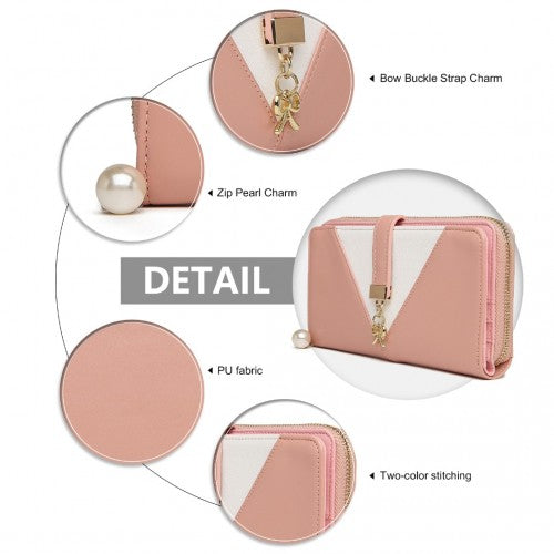 LP2216 - Miss Lulu Two Tone Women's Leather Look Clutch Purse - Pink | Neil's Luggage Store