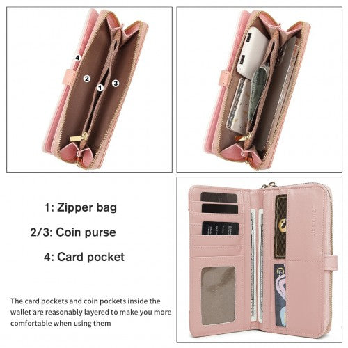 LP2216 - Miss Lulu Two Tone Women's Leather Look Clutch Purse - Pink | Neil's Luggage Store