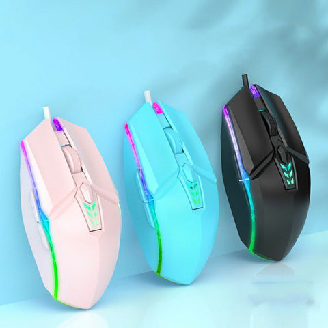 1600dpi RGB Lighting Gaming Wired Mouse with Silent Buttons - Blue
