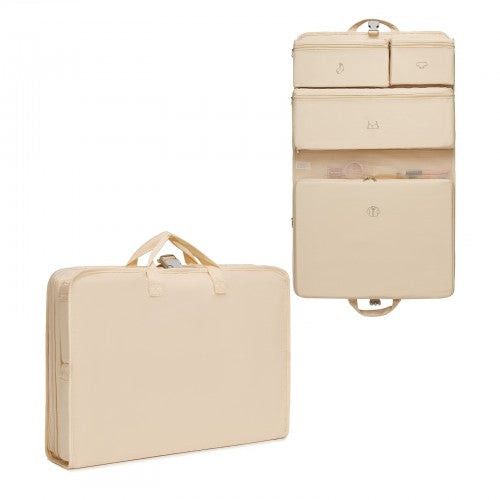 POK2523 - Kono 6-in-1 Hanging Travel Organiser Bag, Portable Foldable Packing Cubes Set with Trolley Sleeve - Beige | Neil's Luggage Store