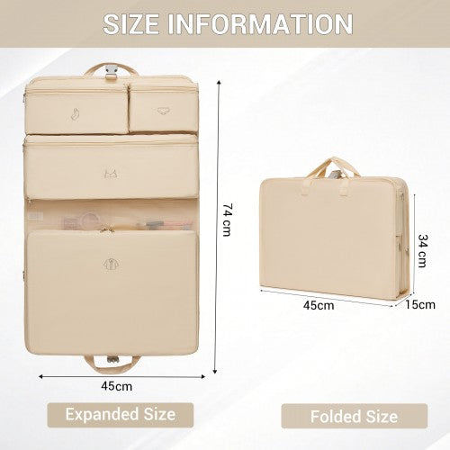 POK2523 - Kono 6-in-1 Hanging Travel Organiser Bag, Portable Foldable Packing Cubes Set with Trolley Sleeve - Beige | Neil's Luggage Store