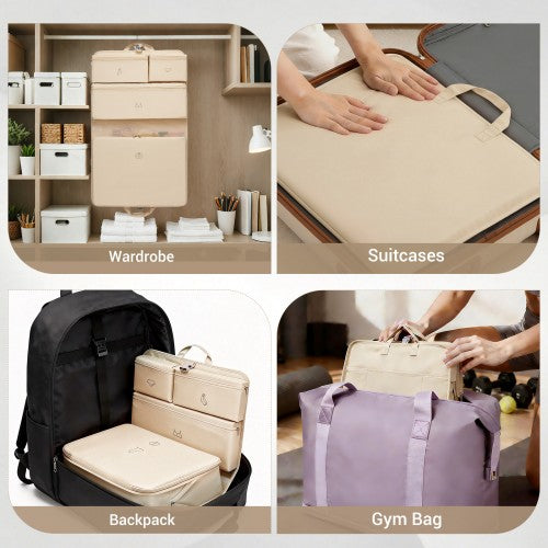 POK2523 - Kono 6-in-1 Hanging Travel Organiser Bag, Portable Foldable Packing Cubes Set with Trolley Sleeve - Beige | Neil's Luggage Store