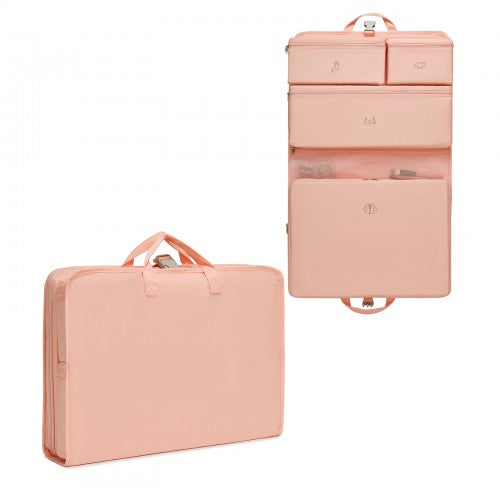 POK2523 - Kono 6-in-1 Hanging Travel Organiser Bag, Portable Foldable Packing Cubes Set with Trolley Sleeve - Pink | Neil's Luggage Store