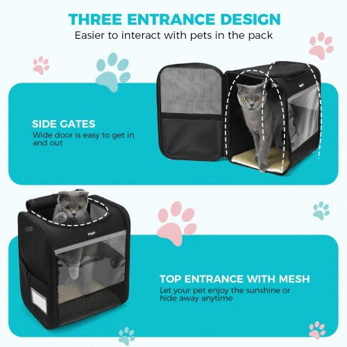 PTD2440 - Dogat Foldable And Durable Pet Backpack Carrier Travel Bag for Cats and Small Dogs - Black | Neil's Luggage Store