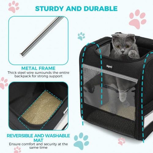 PTD2440 - Dogat Foldable And Durable Pet Backpack Carrier Travel Bag for Cats and Small Dogs - Black | Neil's Luggage Store