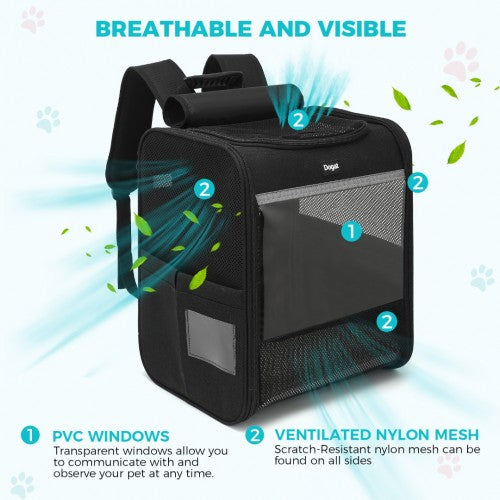 PTD2440 - Dogat Foldable And Durable Pet Backpack Carrier Travel Bag for Cats and Small Dogs - Black | Neil's Luggage Store