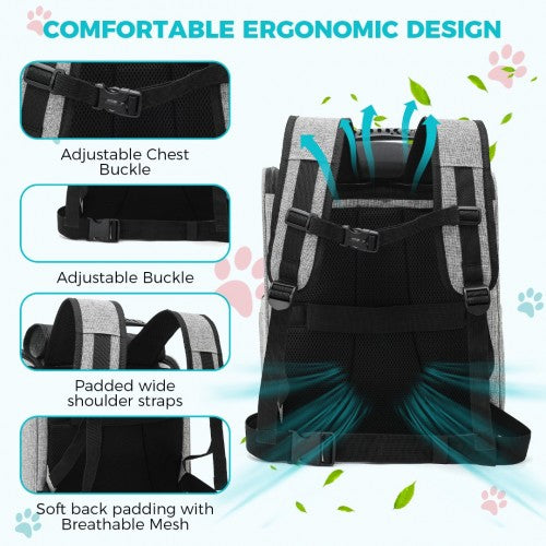 PTD2440 - Dogat Foldable And Durable Pet Backpack Carrier Travel Bag for Cats and Small Dogs - Grey | Neil's Luggage Store