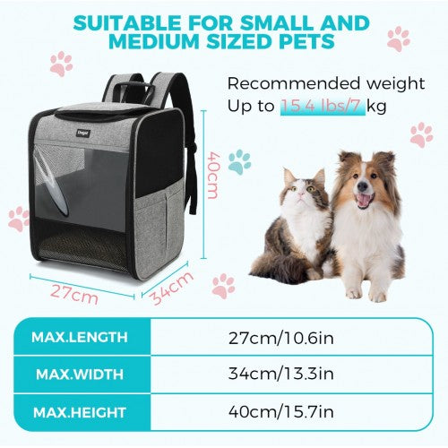 PTD2440 - Dogat Foldable And Durable Pet Backpack Carrier Travel Bag for Cats and Small Dogs - Grey | Neil's Luggage Store