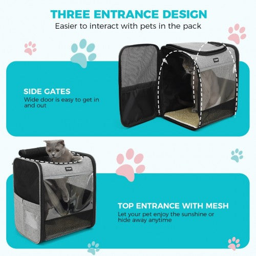 PTD2440 - Dogat Foldable And Durable Pet Backpack Carrier Travel Bag for Cats and Small Dogs - Grey | Neil's Luggage Store