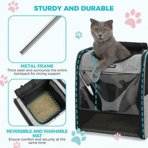 PTD2440 - Dogat Foldable And Durable Pet Backpack Carrier Travel Bag for Cats and Small Dogs - Grey | Neil's Luggage Store